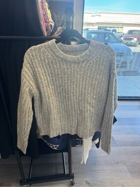 American Eagle Outfitters Chunky Crewneck Sweater - Light Gray